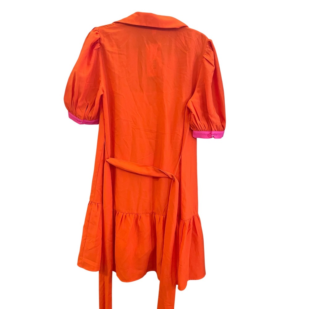 Flying Tomato Orange Pink Danica Pintuck Puff Sleeve Shirt Dress Retro Chic Sm - Picture 3 of 11